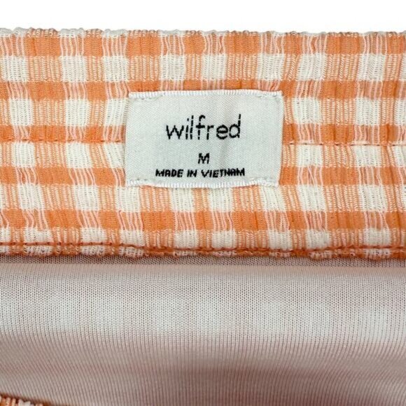WILFRED Aritzia Reunion Seersucker High-Waisted Tube Skirt Size Medium Orange - Picture 3 of 8